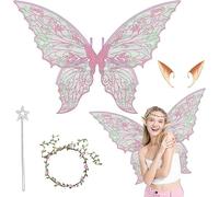 weiclianhp Ailes de Fée Enfant, Ailes d'ange et Papillon pour Fille, Couronne Fleur et Oreilles d'Elfe, Costume Cosplay pour Halloween, Carnaval, Noël et Anniversaire
