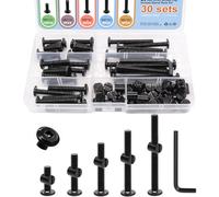 weideer Lot de 30 vis de rechange pour lit de bébé, boulons M6 x 20/30/40/50/60 mm, vis hexagonales noires, écrous à barillet pour lits, chaises, meubles