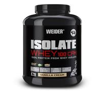 Weider Isolate Whey 100 CFM. Goût Crème Vanille. Mélange protéines avec isolat de protéines de lactosérum. Prise de masse musculaire. Sans aspartame. Faible teneur en sucre. 2kg