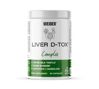 Weider Liver D-Tox Complex (90 gélules) Complexe d’extraits de Chardon-Marie avec 80% de Silymarine, Pissenlit et Artichaut, avec Choline et Vitamine B6, Végan (45 portions)
