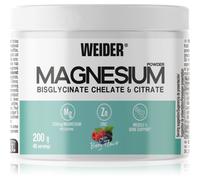 Weider Magnesium Powder (200g) Goût Fruits Rouges, 250mg /portion Bisglycinate et Citrate de Magnésium en poudre avec du Zinc, Aide aux Muscles et Os, Réduit la Fatigue, Sans Sucres Ajoutés, Végan