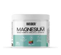 Weider Magnesium Powder (200g) Goût Fruits Rouges, 250mg /portion Bisglycinate et Citrate de Magnésium en poudre avec du Zinc, Aide aux Muscles et Os, Réduit la Fatigue, Sans Sucres Ajoutés, Végan