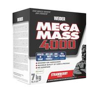 Weider Mega Mass 4000 - Poudre Weight Gainer avec 48g de Protéines & Créatine par Portion - Pour la Construction Musculaire & l'Absorption de Calories Élevées - 7kg - Fraise