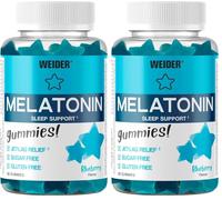 Weider Melatonin Gummies - 1mg de mélatonine - gummies pour mieux dormir - sommeil réparateur - réductions des effets du décalage horaire - sans gluten - sans sucre (Lot de 2)