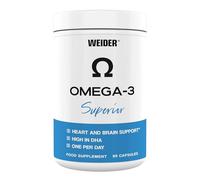 Weider Omega-3 Superior Lot de 90 gélules d'huile de poisson hautement dosées, 1000 mg d'huile de poisson par capsule, acides gras essentiels, EPA + DHA sous forme de triglycérides biodisponible (TG)