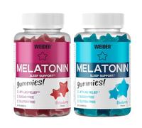 Weider Pack Duo Melatonin Gummies - Goûts Fraise et Myrtille (2x60 Gommes). 1 mg de mélatonine par gomme. Aide à la qualité du sommeil et contre le Jet-lag. Sans Sucre. Sans Gluten.