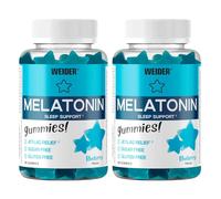 Weider Pack Duo Melatonin Gummies - Goûts Myrtille (2x60 Gommes). 1 mg de mélatonine par gomme. Aide à la qualité du sommeil et contre le Jet-lag. Sans Sucre. Sans Gluten.
