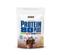 Weider Protein 80 Plus protéine en poudre, Brownie Double Chocolat, faible teneur en glucides, mélange de lactosérum de caséine multi-composants pour shakes protéinés, 500 g