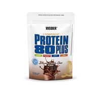 Weider Protein 80 Plus protéine en poudre, Brownie Double Chocolat, faible teneur en glucides, mélange de lactosérum de caséine multi-composants pour shakes protéinés, 500 g