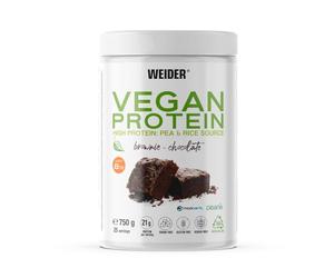 Weider Vegan Protein (750g) Goût Brownie-Choco, Protéines 100% Végétales 21g/dose, Pois (Isolat Pisane) & Riz, Avec Vitamine B12, Fibre d'Acacia et Stevia, Sans Gluten, Sans Sucre