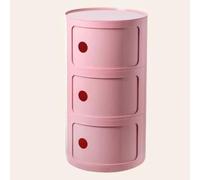 WEIDPHL Table De Chevet Ronde, Table De Chevet avec 3 Tiroirs, Table D'appoint, Armoire De Rangement avec Porte Coulissante pour Salon, Chambre À Coucher, Salle De Bain,Rose