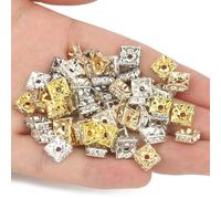 WEIDU 50pcs 6mm 8mm carré Cristal Strass Rondelle entretoise Perles Or Argent plaqué pour la Fabrication de Bijoux Bracelet à bricoler soi-même Collier