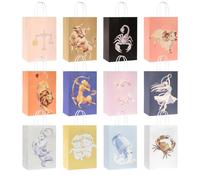 Weifeng 48pcs Sacs-Cadeaux Colorés, Motifs des 12 Signes du Zodiaque | 8,3×4,3×10,6 pouces，21x11x27 cm, résistants pour courses, mariages, emballages, fêtes, anniversaires, Noël, Pâques