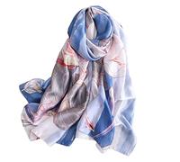 WEIGEER Écharpe en soie - Foulard mince femmes - Châle plage - Silk Scarf Women - Chiffon Shawl - Lotus Scarf - White, Rose (Bleu/Gris)