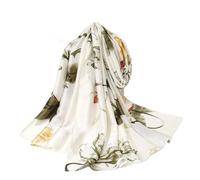WEIGEER Écharpe en soie Silk Scarf Women Chiffon Shawl Lotus Scarf White Long Foulard en soie femmes châle rose foulard rose foulard tête foulard mince femmes châle plage châle (White-flower)