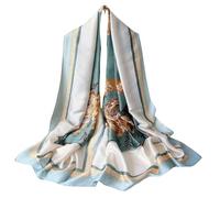 WEIGEER Écharpe en soie Silk Scarf Women Chiffon Shawl Lotus Scarf White Long Foulard en soie femmes châle rose foulard rose foulard tête foulard mince femmes châle plage châle (Bleu/Blanc)