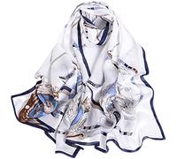 WEIGEER Écharpe en soie Silk Scarf Women Chiffon Shawl Lotus Scarf White Neckerchief Long Head Wrap Thin Green Scarf Beach Women Hijab Belt Vintage Bridal Shawl Binder Chiffon Scarf (Blue)