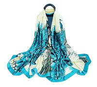 WEIGEER Silk Scarf Femme Shawl Green Stain Neckerchief Head Wrap Thin Scarf Femme Beach Shawl Vintage Bridal Mousseline Musulman Colorful Cloth Décorations Scarf Ceinture Shawl Marron (Bleu Paon)
