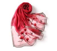 WEIGEER Silk Scarf Women Seidenschals Damen Shawl Satin Natural Pure Hijab Thin Masks Silk Cloth Luxury Binder Senior Handmade Seidentuch Damen Muslin Lotus Beach Scarf Red 180 * 70CM