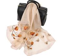 WEIGEER Silk Scarf Women Seidenschals Damen Shawl Satin Natural Pure Hijab Thin Masks Silk Cloth Luxury Binder Senior Handmade Seidentuch Damen Muslin Lotus Beach Scarf Beige 180 * 70CM