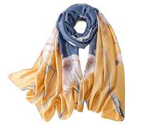 WEIGEER Silk Scarf Women Shawl Blue Neckerchief Head Wraps Thin Ladies Beach Shawl Vintage Painting Bridal Belt Chiffon Muslim Colorful Cloth Christmas Blu/Giallo
