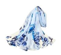 WEIGEER Silk Scarf Women Shawl Blue Scarf Stain Neckerchief Head Wraps Thin Scarf Ladies Beach Shawl Vintage Painting Bridal Belt Chiffon Scarf Muslim Colorful Cloth Christmas Scarf Blue Lotus