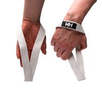 Weightlifting House Sangles de poignet pour haltérophilie, culturisme, arrachement, tractions et soulevés de terre, bandages d'entraînement d'haltérophilie pour homme et femme (blanc)