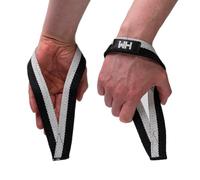 Weightlifting House Sangles de poignet pour haltérophilie, culturisme, arrachement, tractions et soulevés de terre, bandages d'entraînement d'haltérophilie pour homme et femme (noir et blanc)