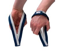 Weightlifting House Sangles d'haltérophilie - Bandages de poignet pour haltérophilie, arrachement, tractions, soulevés de terre, accessoires de sport pour homme et femme (bleu et blanc)