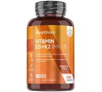 WEIGHTWORLD Vitamine D3 4000IU + K2 (MK-7) 125mcg, 365 Comprimés