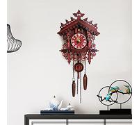 WEIGR Horloge à coucou rétro - Petite horloge à coucou traditionnelle en bois - Horloge de paysan décorative de style Forêt-Noire - Vintage - En bois - Cadeau - Rouge - 25 x 19 x 5,5 cm