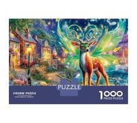 Weihnachts Fawn 1000 Pièces Puzzle Unique Jeu Cadeau Unique Hirsch in Fantasy Garden Puzzle Jouets De Difficiles pour Adultes 52x38cm/1000pcs