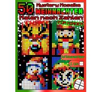 Weihnachts-Mathe Malbuch für Kinder: 50 geheimnisvolle Mosaik-Ausmalbilder: Mathe-Aktivitätsbuch mit Addition & Subtraktion 0-100 auf schwarzem Papier - Für Kinder von 8-12 Jahren, 24-Farben-Palette