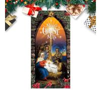 Weihnachts Türschmuck - Heilige Nacht-Weihnachtsbehang-Banner | Krippenszene Heilige Nacht Haustür-Hintergrund, Winter-Weihnachts-Türabdeckung Für Neujahr Drinnen Draußen Haustür-Partyzubehör
