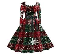 Weihnachtskleid für Damen, klassisch, langärmelig, mit Gürtel, Swing-Cocktailparty-Kleid Kleider Sommer Kurz (Army Green, M)