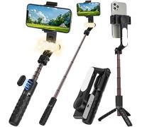 WEIIBDIE Stabilisateur de cardan pour smartphone, perche à selfie pour iPhone trépied avec lumière de remplissage et télécommande sans fil, cardan de téléphone à 1 axe pour appareil photo de téléphone