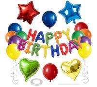 WEIKA Lot de 27 décorations d'anniversaire arc-en-ciel avec lettres 3D « Happy Birthday », bannière de ballons pentagramme en aluminium en forme de cœur pour garçons et filles
