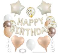 WEIKA Lot de 27 décorations d'anniversaire beiges, lettres 3D beiges, bannière de ballons Happy Birthday avec pentagramme en forme de cœur, ballons confettis pour garçons et filles