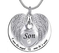 weikui Collier avec pendentif urne funéraire en forme d'aile d'ange avec inscription « I was His/Her Angel Now He's/She's Mine » - Bijoux de crémation pour fils, Métal