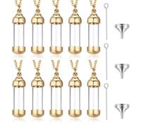 weikui Lot de 10 pendentifs en forme de fiole en verre argenté/doré en acier inoxydable - Urne funéraire - Pendentif en forme de sang - Pour mettre les cendres dans un tube - Urne souvenir, 43x12mm