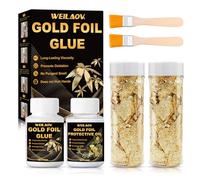 WEILAOK Feuille d'Or et de Métal 20g*2 avec 100ml de Colle et Vernis pour Peinture et Décoration