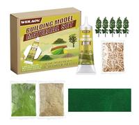 WEILAOK Modelisme Ensemble, 50ml Colle Maquette + 1PCS Fausse Herbe + 5PCS Arbre Miniature + 2PCS Faux Gazon +1 Sac Gravier Decoratif pour Construire des Modèles Architecturaux