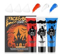 WEILAOK Peinture Visage Halloween, Maquillage Enfant Halloween, Blanc, Bleu Et Rouge Peinture Corps et Face, Séchage Rapide, Longue Tenue, Idéal Pour Maquillage D'halloween, Jeux De Rôle, 3 Pièces