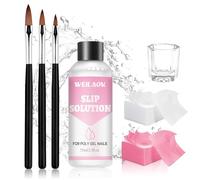 WEILAOK Slip Solution Polygel, Slip Solution, Solution Antidérapante en Polygel, Contient 3 Brosses, 1 Coupe en Cristal, 100 Feuilles de Nettoyage, Convient à Tous Les Types D'ongles à Pression, 75 Ml