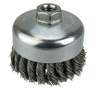Weiler 12326 Brosse en fil fileté, acier noué à torsion partielle, à une rangée de 4 po de diamètre, diamètre de fil de 0,1 po, arbure 5/8 "11, longueur de poils de 1 1/4", 9000 tr/min