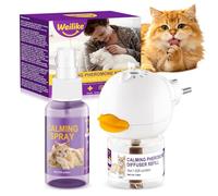 Weilike Diffuseur et Spray Calmants aux Phéromones pour Chats,1 Recharge + 1 Spray,Réduction du Stress,Minimisation des Bagarres et Griffure -Solution Sécurisée et Efficace pour Chats Anxieux