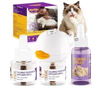 Weilike Diffuseur Et Spray Calmants De Phéromones pour Chats,Soulagement du Stress Réduisent Les Bagarres Et Les Griffures,Solution Sûre Et Efficace pour Les Chats Anxieux (2 Recharge+1 Spray)