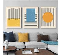 weiling Abstrait jaune bleu forme géométrique ligne noire peinture salon décoration d'intérieur toile mur art photo 60x90cmx3 pièces sans cadre