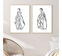 weiling Noir et blanc femmes coréennes dessin au trait toile Art impression Hanbok peinture murale moderne salon décoration de la maison-50x70cmx2 sans cadre