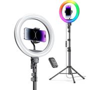 Weilisi Anneau lumineux de 30,5 cm avec support, 183 cm de haut et 2 supports de téléphone portable, 38 modes de couleur, anneau lumineux LED pour selfie avec support pour iPhone/Android, grand anneau